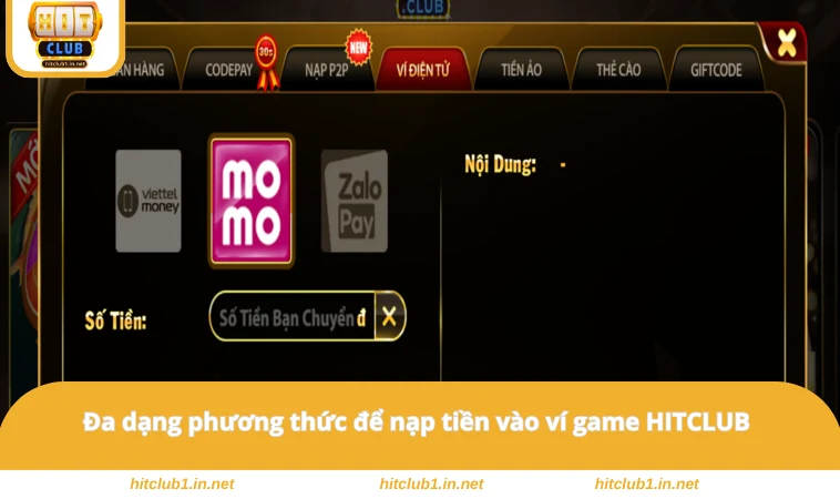 Đa dạng phương thức để nạp tiền vào ví game HITCLUB