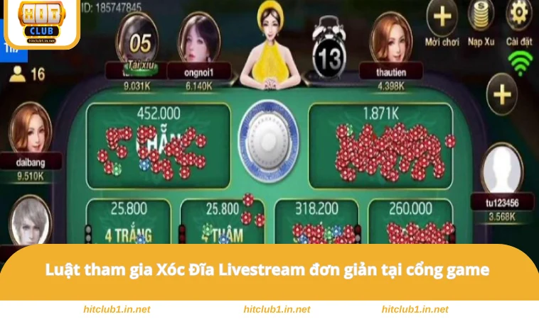 Xóc Đĩa Livestream - Kinh Nghiệm Chơi Tại HITCLUB Cho Tân Thủ 2 Luật tham gia Xóc Đĩa Livestream đơn giản tại cổng game